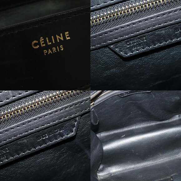 CELINE Luggage Mini Shopper Hand Bag Leather Green Gold - Picture 11 of 12